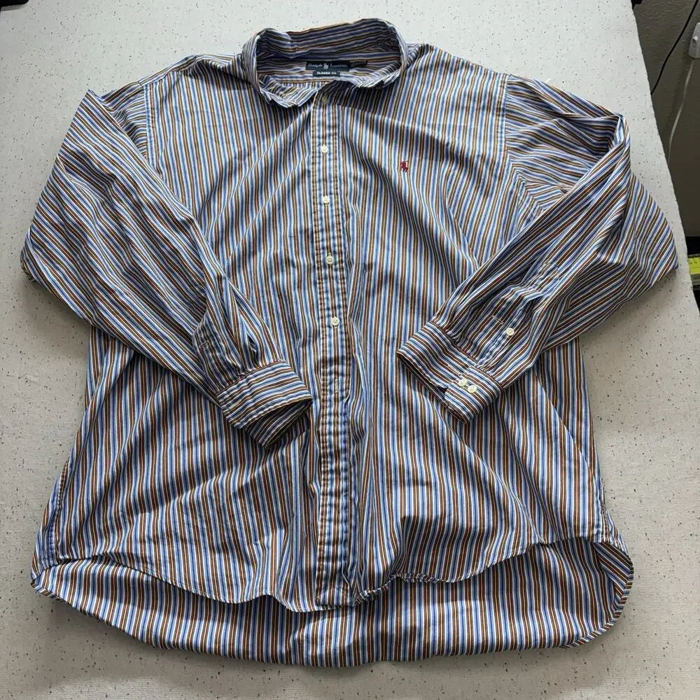 Polo Ralph Lauren Shirt Mens XXL Classic Fit Striped Long Sleeve Multicolor Pony